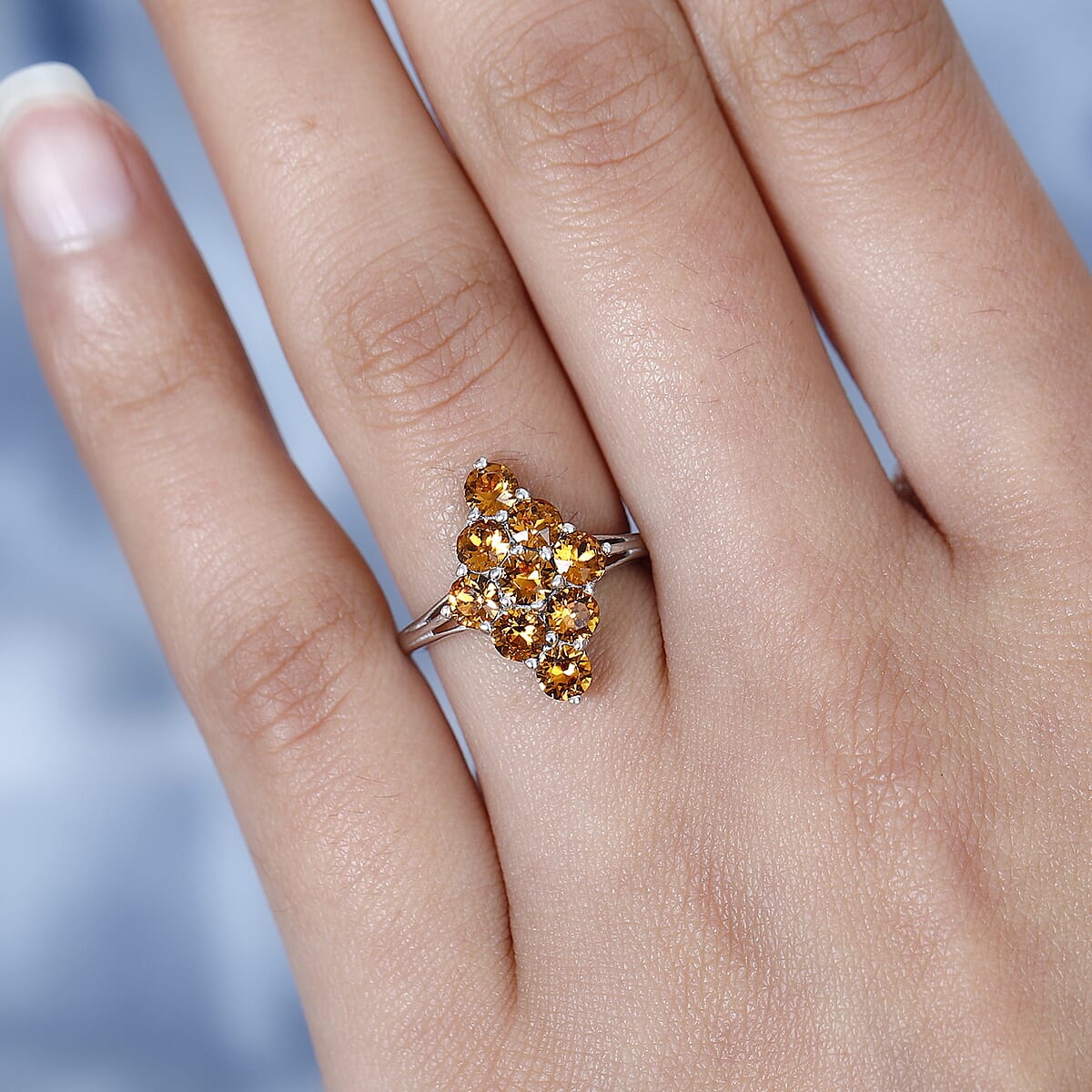 Topaz Color Crystal Elongated Ring in Platinum Over Sterling Silver (Size 10) image number 2