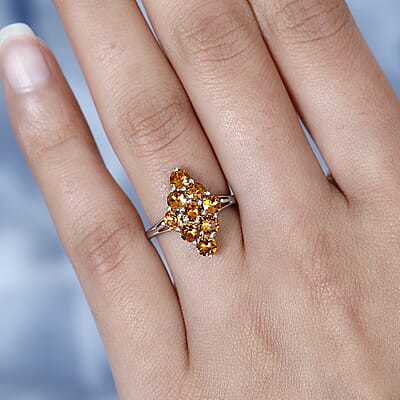 Designer Premium Topaz Color Austrian Crystal Elongated Ring in Platinum Over Sterling Silver (Size 10.0)