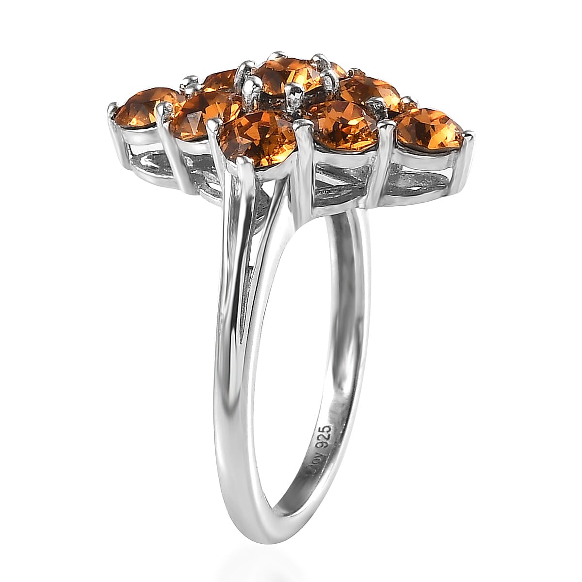 Topaz Color Crystal Elongated Ring in Platinum Over Sterling Silver (Size 10) image number 3