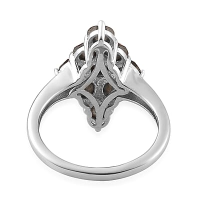 Designer Premium Topaz Color Austrian Crystal Elongated Ring in Platinum Over Sterling Silver (Size 10.0)