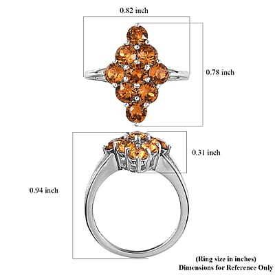 Designer Premium Topaz Color Austrian Crystal Elongated Ring in Platinum Over Sterling Silver (Size 10.0)