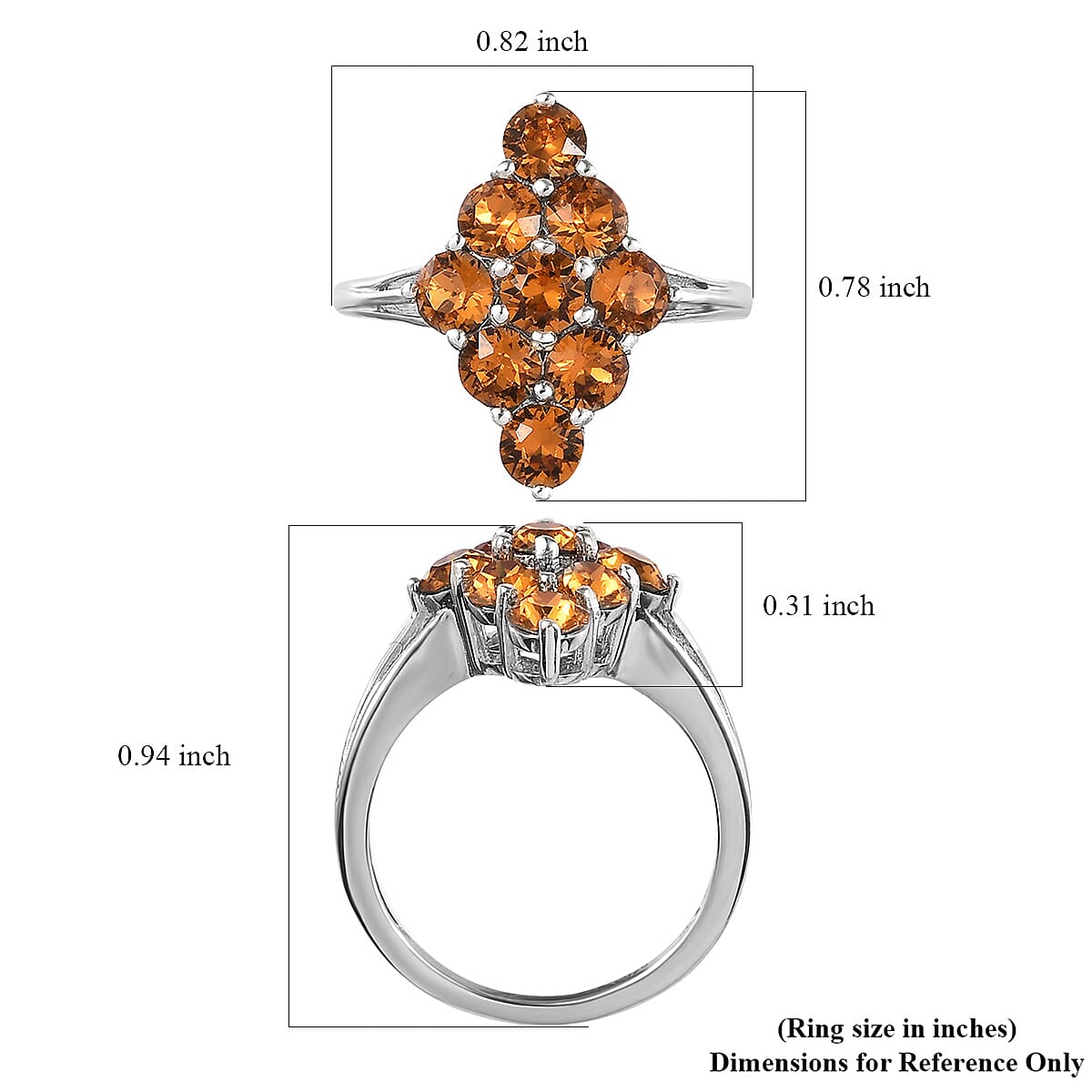 Designer Premium Topaz Color Austrian Crystal Elongated Ring in Platinum Over Sterling Silver (Size 5.0) image number 5