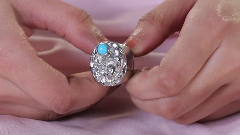 Sleeping Beauty Turquoise Men's Ring in Stainless Steel (Size 9.0) 1.00 ctw