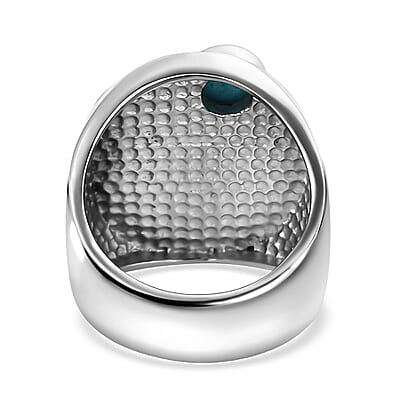 Sleeping Beauty Turquoise Eagle Men's Ring in Stainless Steel (Size 9.0) 0.85 ctw