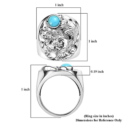 Sleeping Beauty Turquoise Eagle Men's Ring in Stainless Steel (Size 9.0) 0.85 ctw