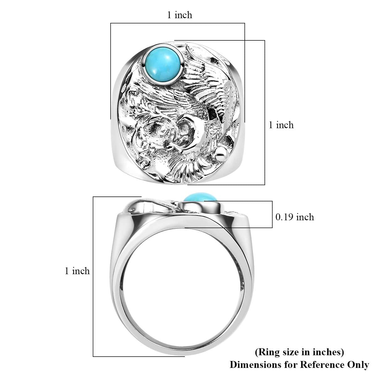 Sleeping Beauty Turquoise Eagle Men's Ring in Stainless Steel (Size 13.0) 0.85 ctw image number 5