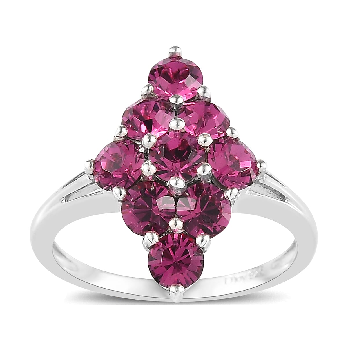 Designer Premium Fuchsia Color Austrian Crystal Elongated Ring in Platinum Over Sterling Silver (Size 7.0) image number 0