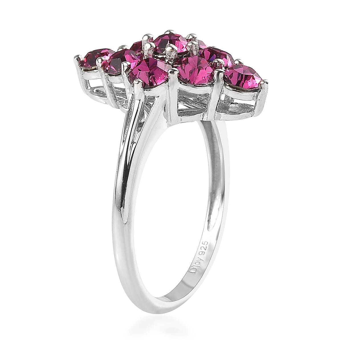 Designer Premium Fuchsia Color Austrian Crystal Elongated Ring in Platinum Over Sterling Silver (Size 7.0) image number 3