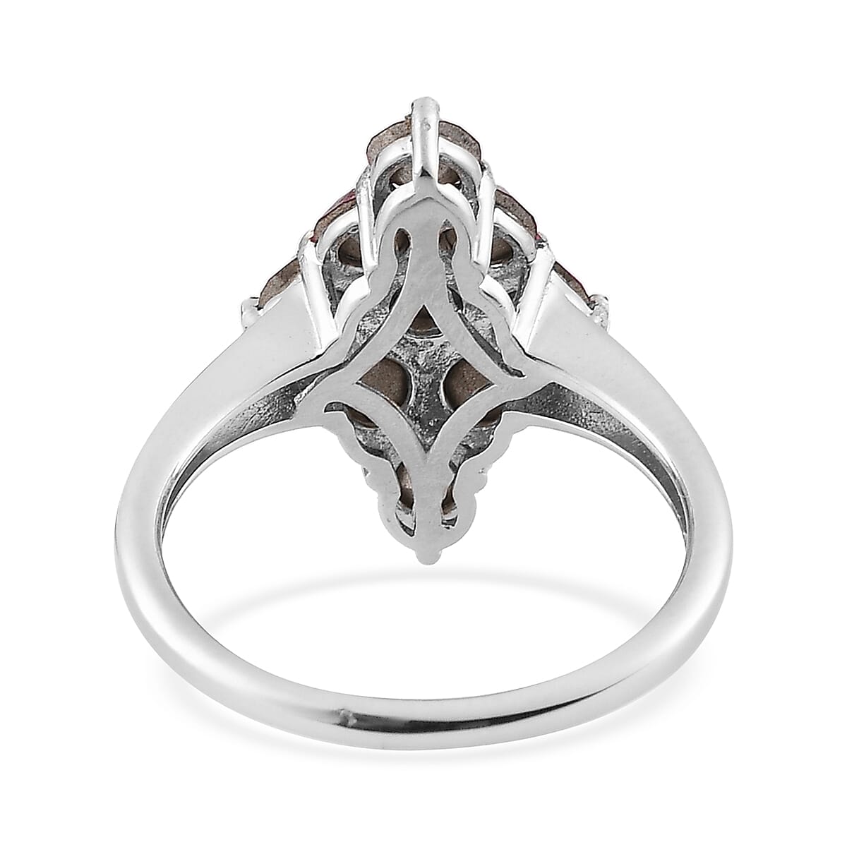 Designer Premium Fuchsia Color Austrian Crystal Elongated Ring in Platinum Over Sterling Silver (Size 7.0) image number 4