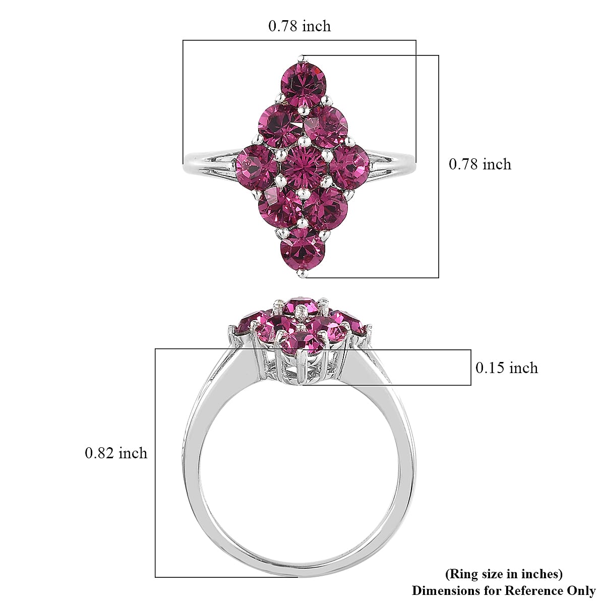 Designer Premium Fuchsia Color Austrian Crystal Elongated Ring in Platinum Over Sterling Silver (Size 7.0) image number 5