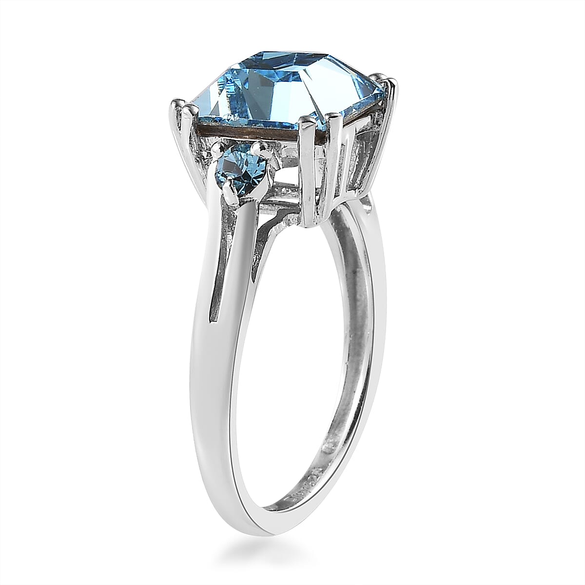 Designer Premium Aquamarine Color Austrian Crystal Ring in Platinum Over Sterling Silver (Size 10.0)