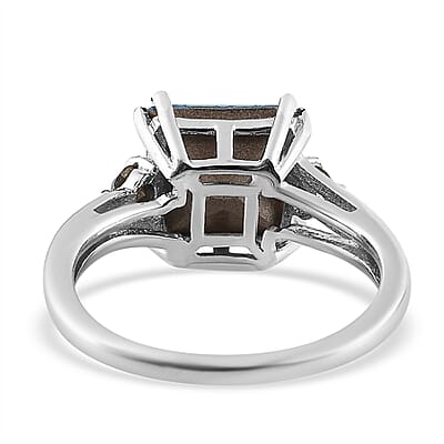 Designer Premium Aquamarine Color Austrian Crystal Ring in Platinum Over Sterling Silver (Size 10.0)