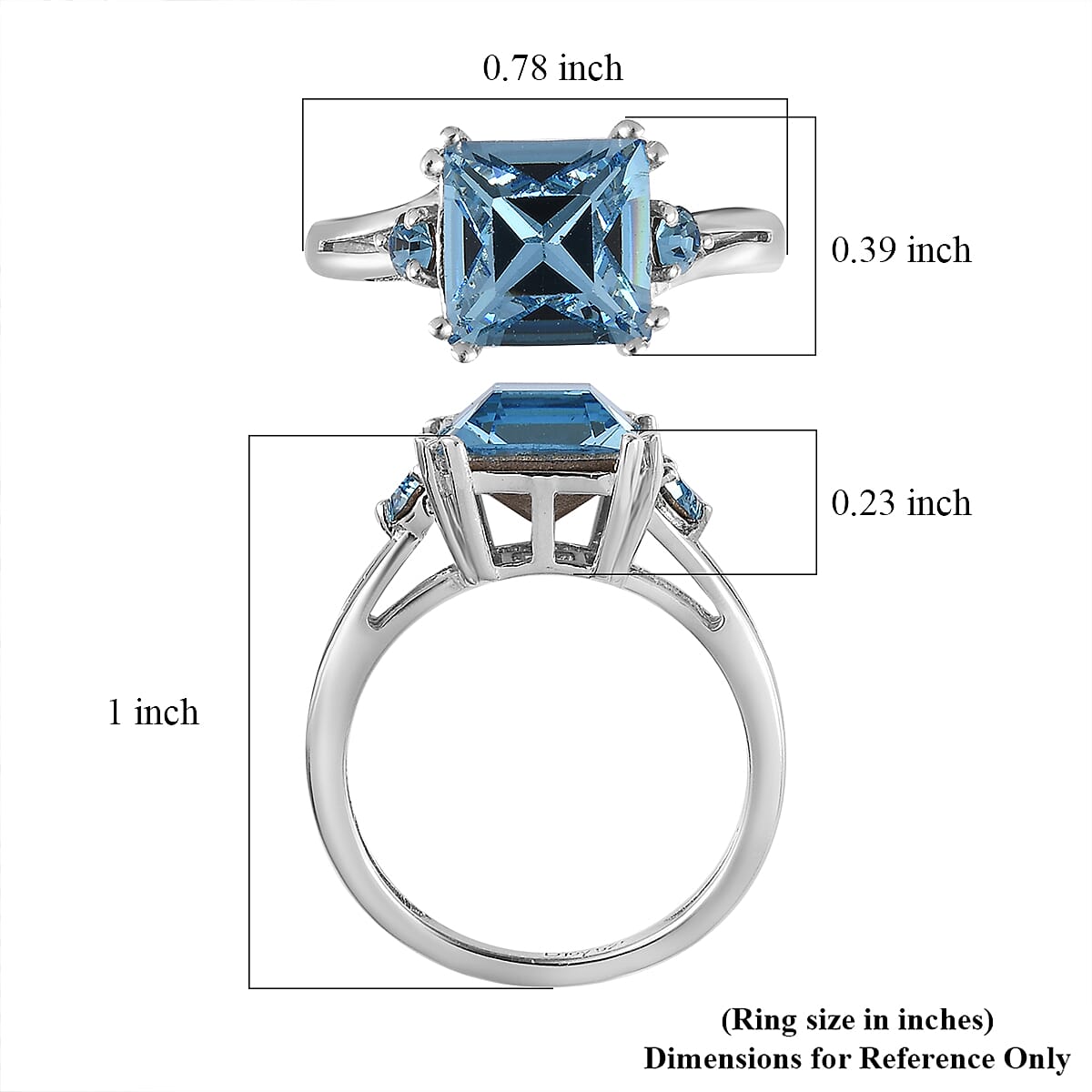 Designer Premium Aquamarine Color Austrian Crystal Ring in Platinum Over Sterling Silver (Size 10.0)