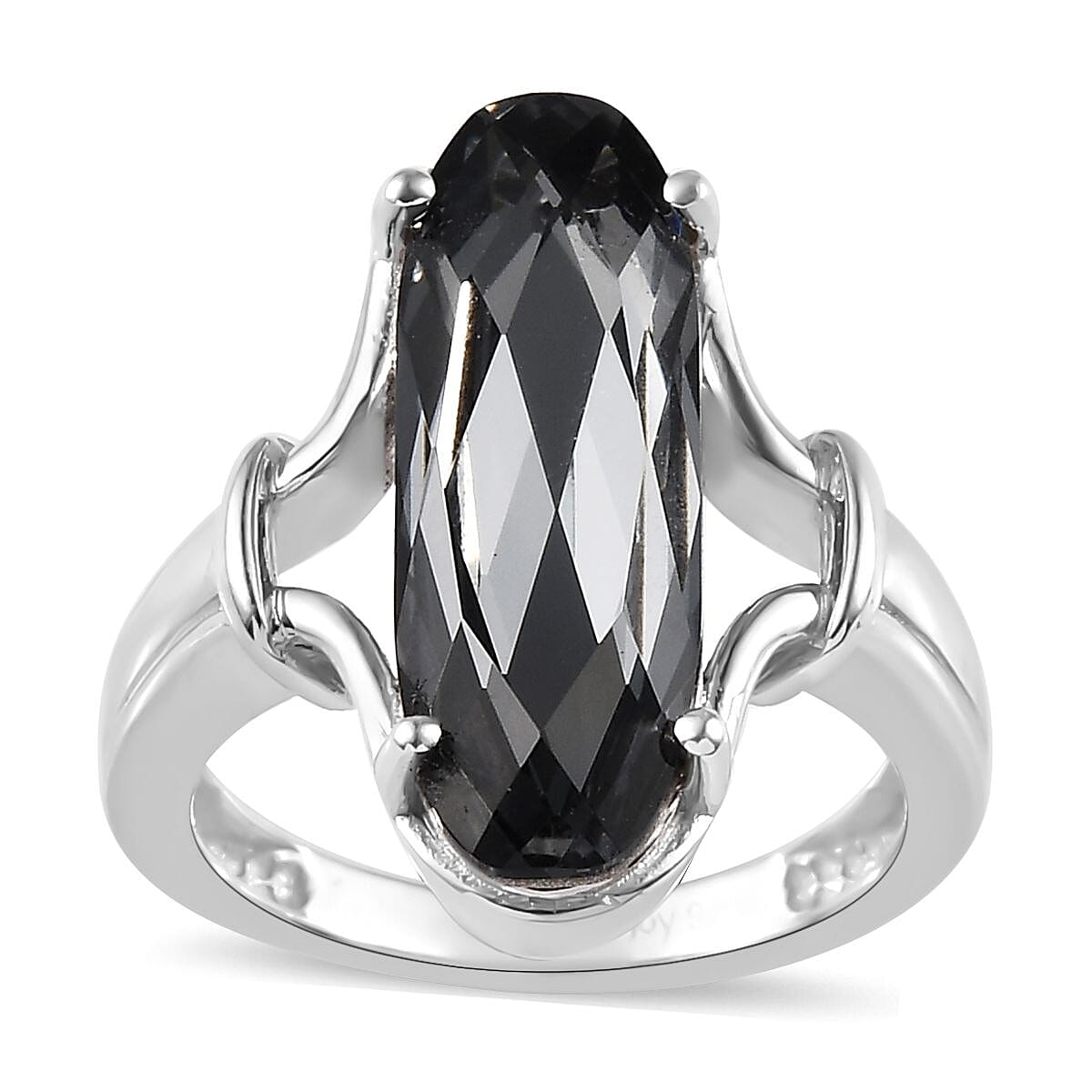 J Francis Embellished with Silver Night Crystal by Swarovski Ring in Platinum Over Sterling Silver (Size 7.0) image number 0