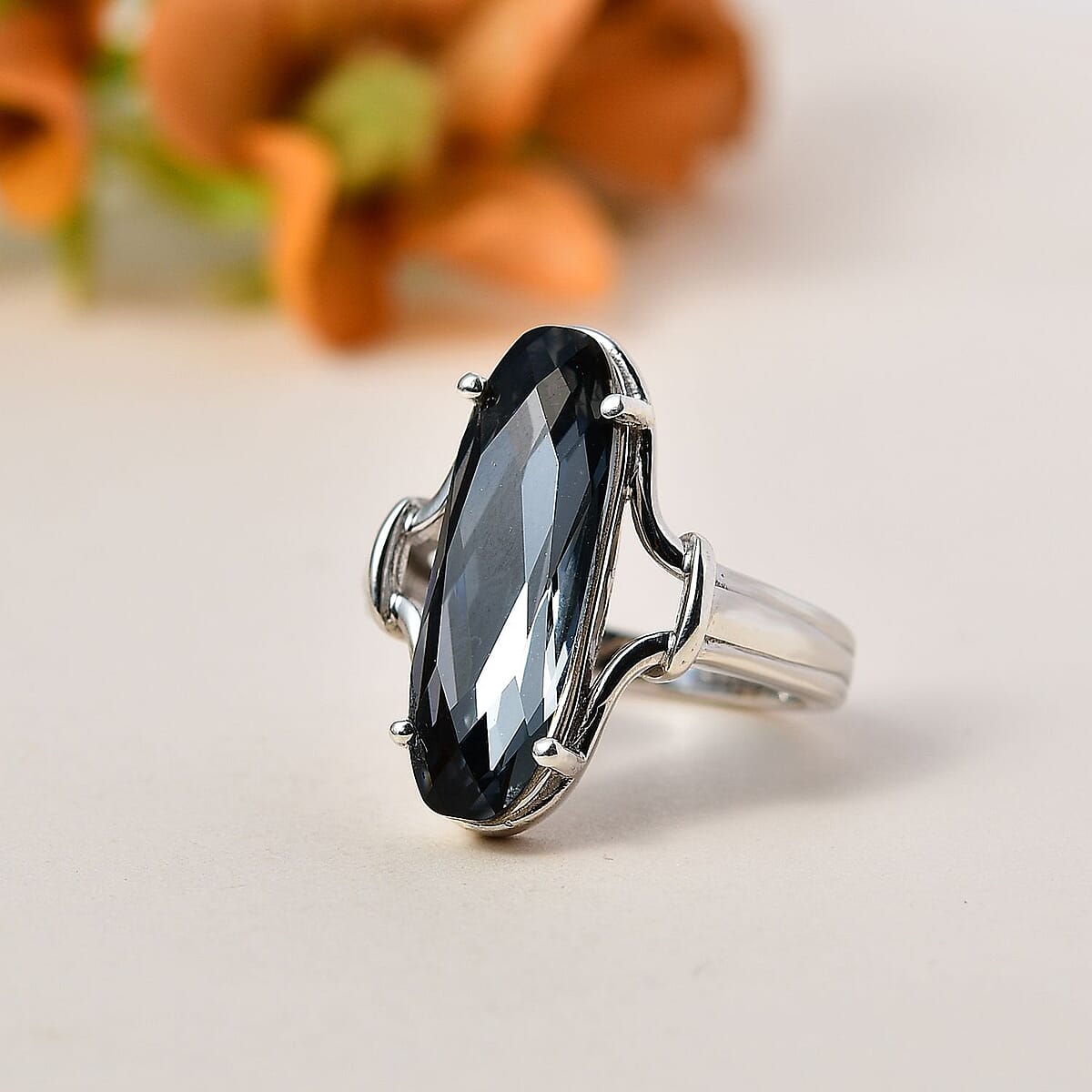 J Francis Embellished with Silver Night Crystal by Swarovski Ring in Platinum Over Sterling Silver (Size 7.0) image number 1