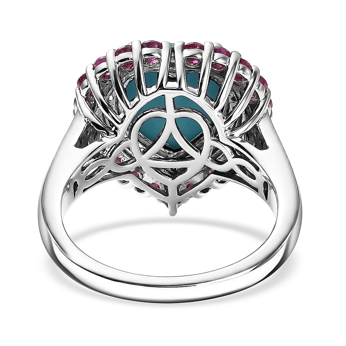 Premium Sleeping Beauty Turquoise and Multi Gemstone 6.40 ctw Ring in Rhodium Over Sterling Silver (Size 5.0)