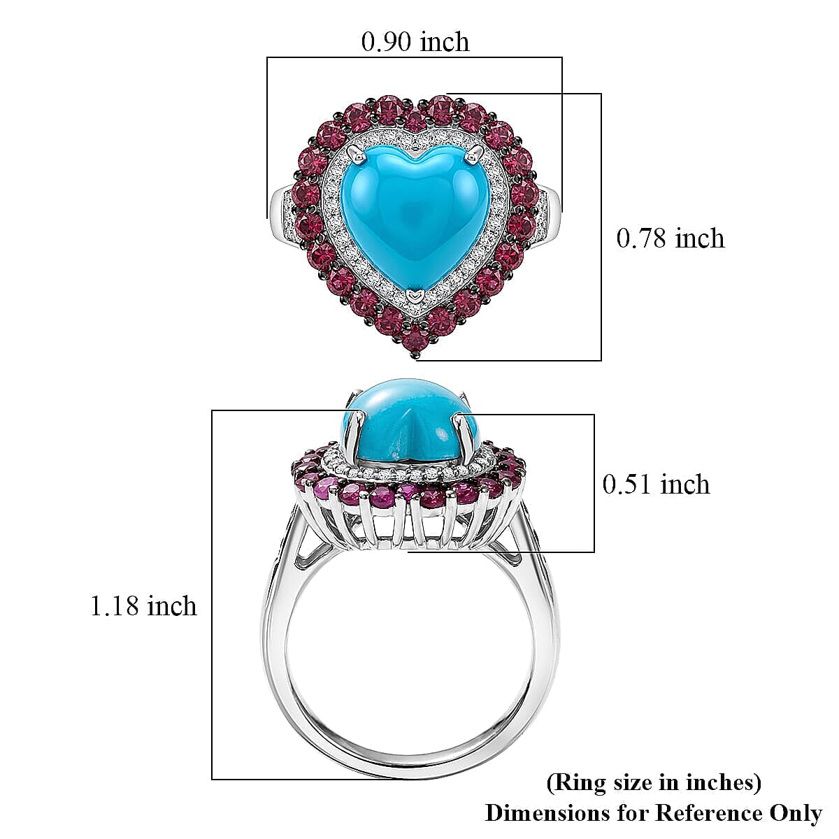 Premium Sleeping Beauty Turquoise and Multi Gemstone 6.40 ctw Ring in Rhodium Over Sterling Silver (Size 5.0)