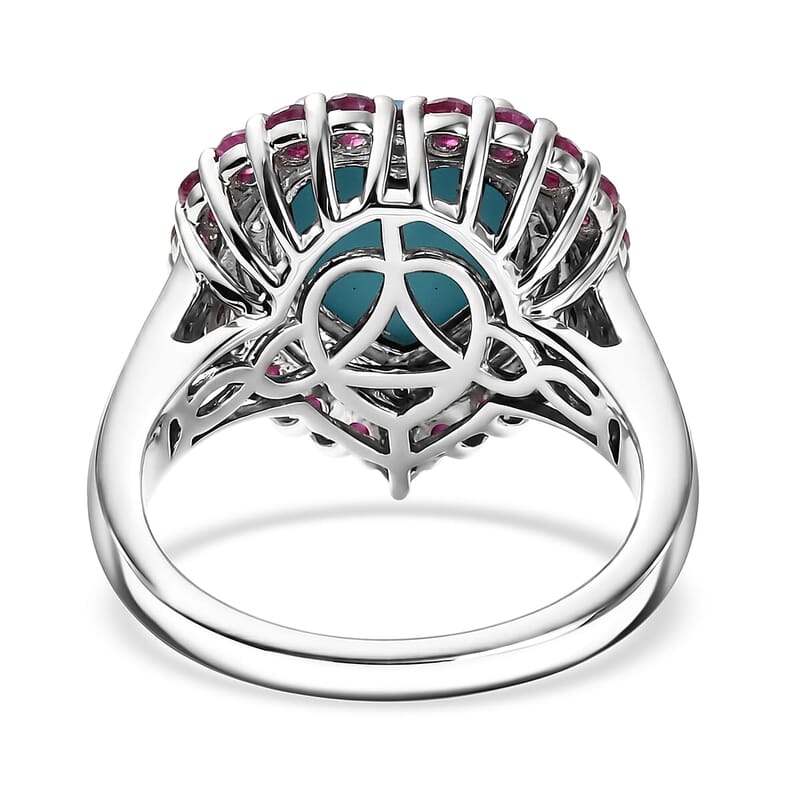 Premium Sleeping Beauty Turquoise and Multi Gemstone 6.40 ctw Ring in Rhodium Over Sterling Silver (Size 7.0)