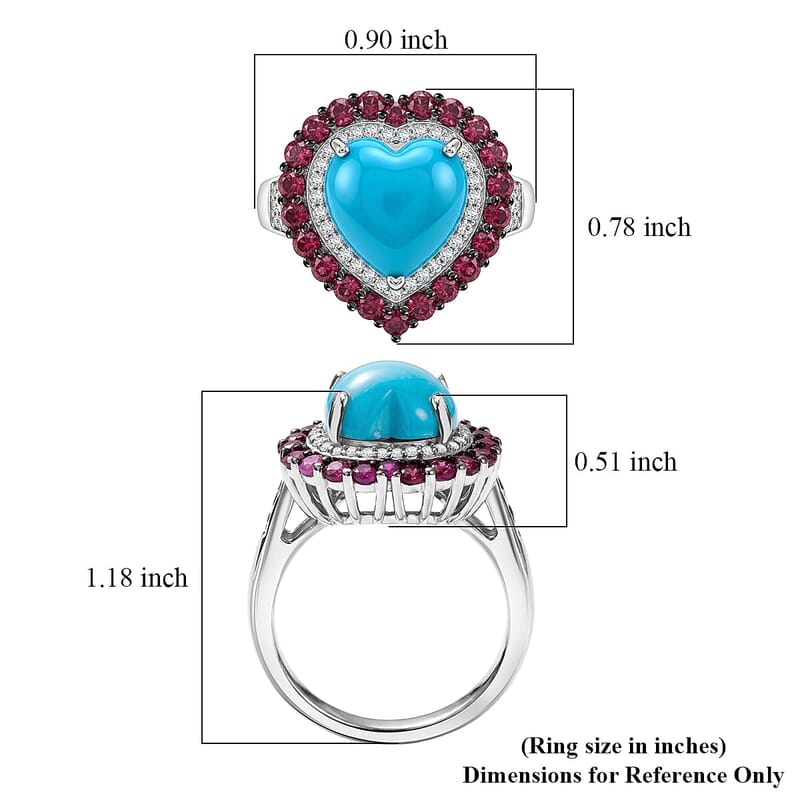 Premium Sleeping Beauty Turquoise and Multi Gemstone 6.40 ctw Ring in Rhodium Over Sterling Silver (Size 7.0)