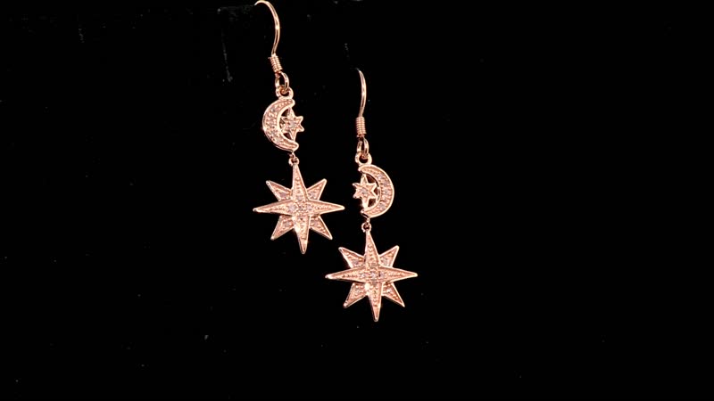 Uncut Natural Pink Diamond Moon Star Earrings in Vermeil RG Over Sterling Silver 0.25 ctw
