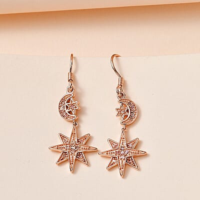 Uncut Natural Pink Diamond Moon Star Earrings in Vermeil RG Over Sterling Silver 0.25 ctw