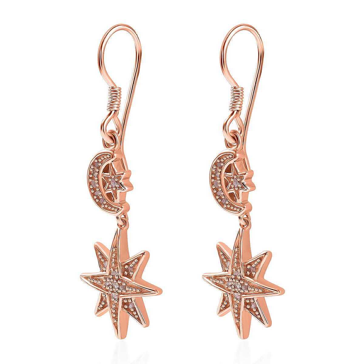 Uncut Natural Pink Diamond Moon Star Earrings in Vermeil RG Over Sterling Silver 0.25 ctw
