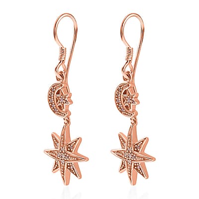 Uncut Natural Pink Diamond Moon Star Earrings in Vermeil RG Over Sterling Silver 0.25 ctw