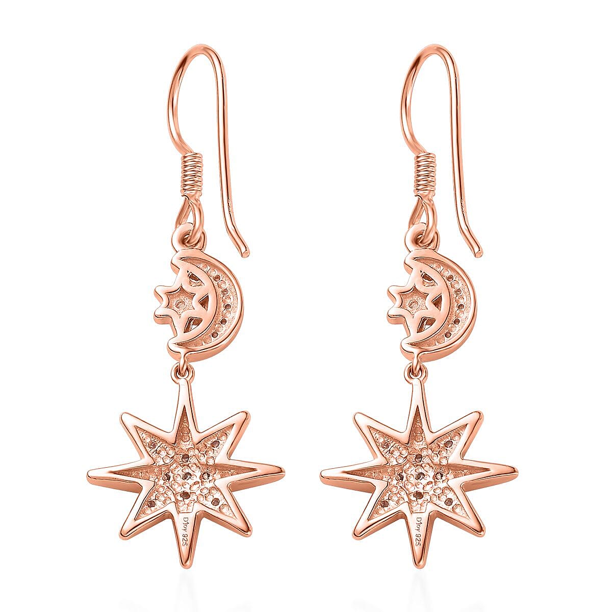 Uncut Natural Pink Diamond Moon Star Earrings in Vermeil RG Over Sterling Silver 0.25 ctw image number 4