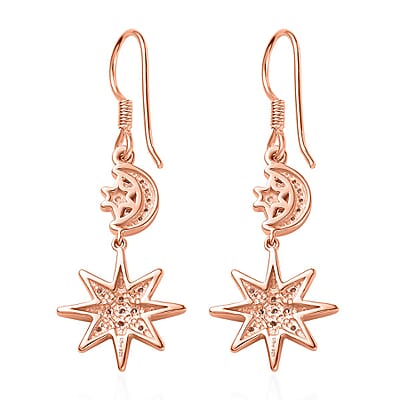 Uncut Natural Pink Diamond Moon Star Earrings in Vermeil RG Over Sterling Silver 0.25 ctw