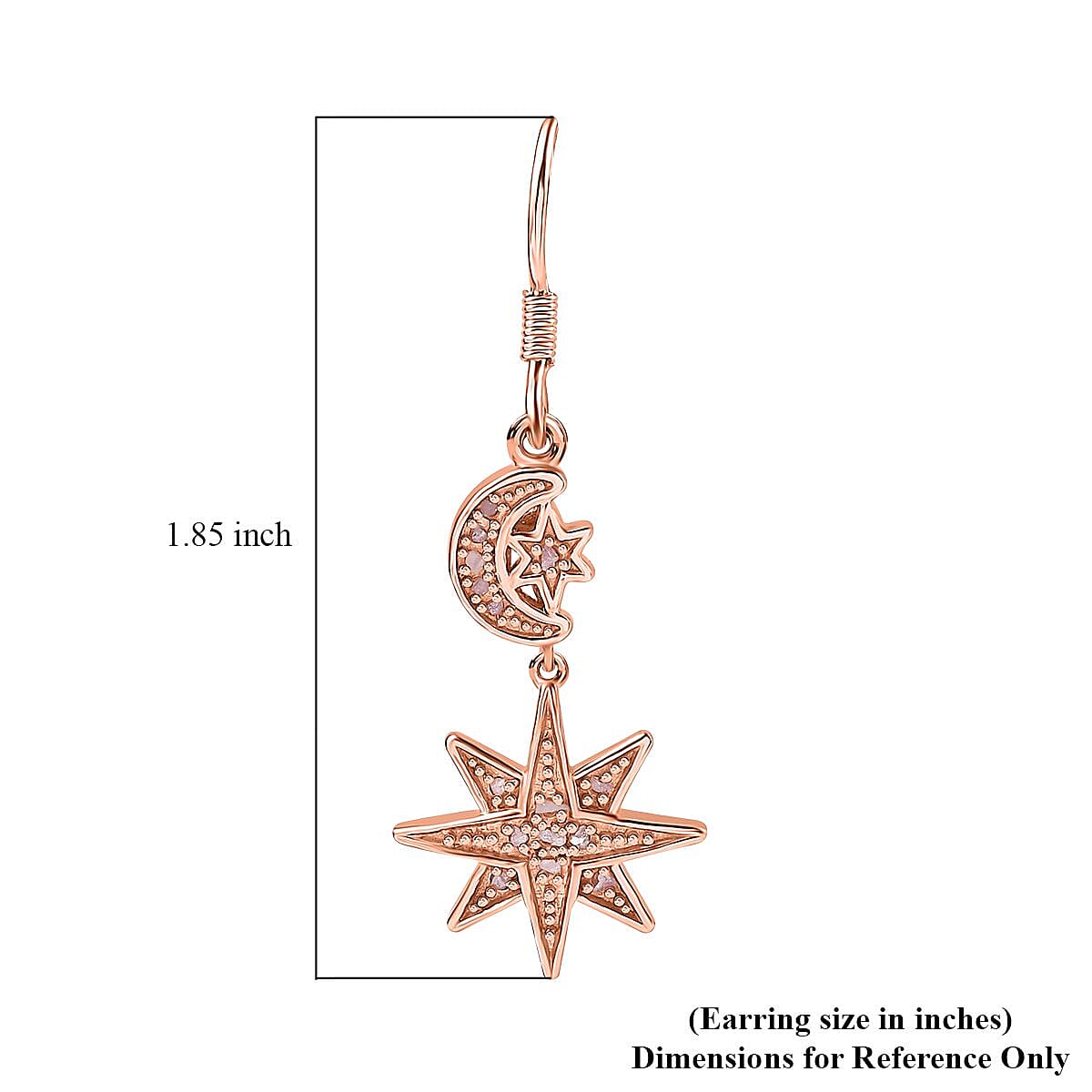 Uncut Natural Pink Diamond Moon Star Earrings in Vermeil RG Over Sterling Silver 0.25 ctw