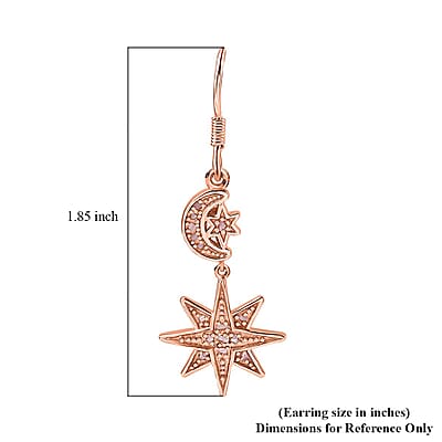 Uncut Natural Pink Diamond Moon Star Earrings in Vermeil RG Over Sterling Silver 0.25 ctw