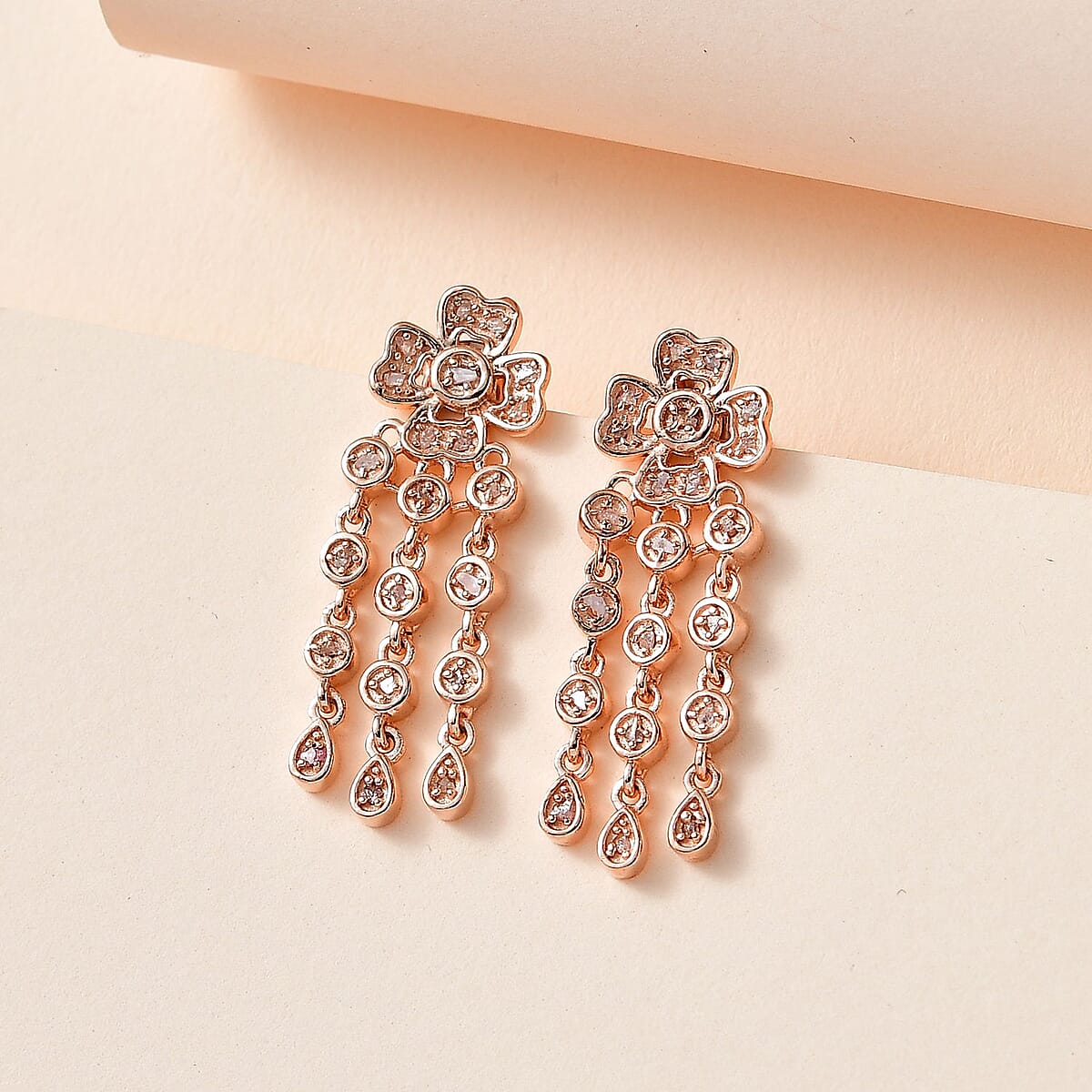 Uncut Natural Pink Diamond Moon Star Earrings in Vermeil RG Over Sterling Silver 0.25 ctw image number 1