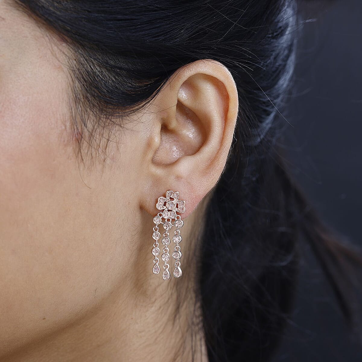 Uncut Natural Pink Diamond Moon Star Earrings in Vermeil RG Over Sterling Silver 0.25 ctw image number 2