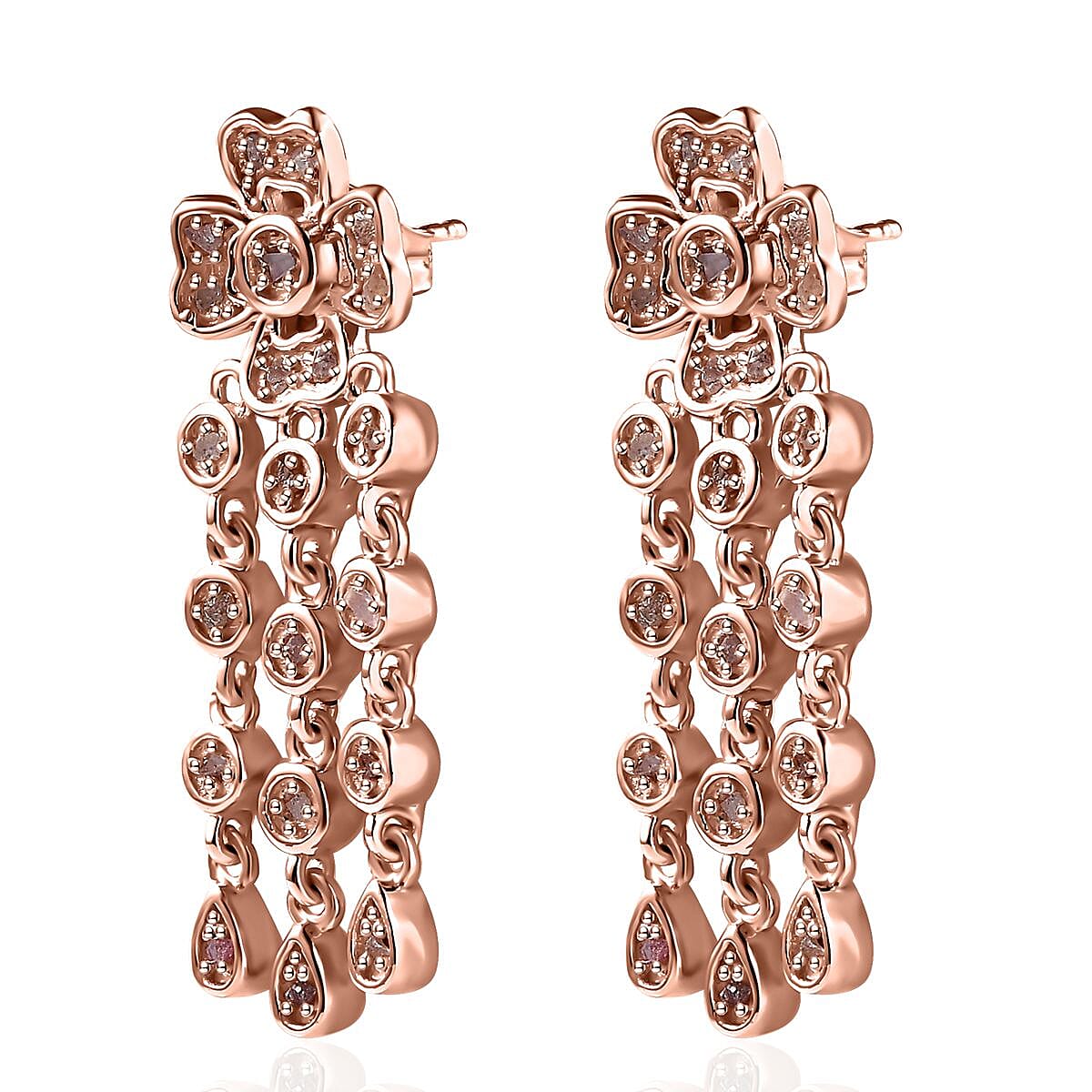 Uncut Natural Pink Diamond Moon Star Earrings in Vermeil RG Over Sterling Silver 0.25 ctw image number 3