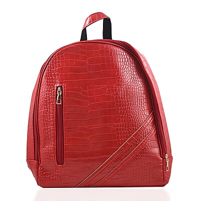 Set of 2pcs Red Faux Leather Embossed Pattern Duffle Bag and Backpack