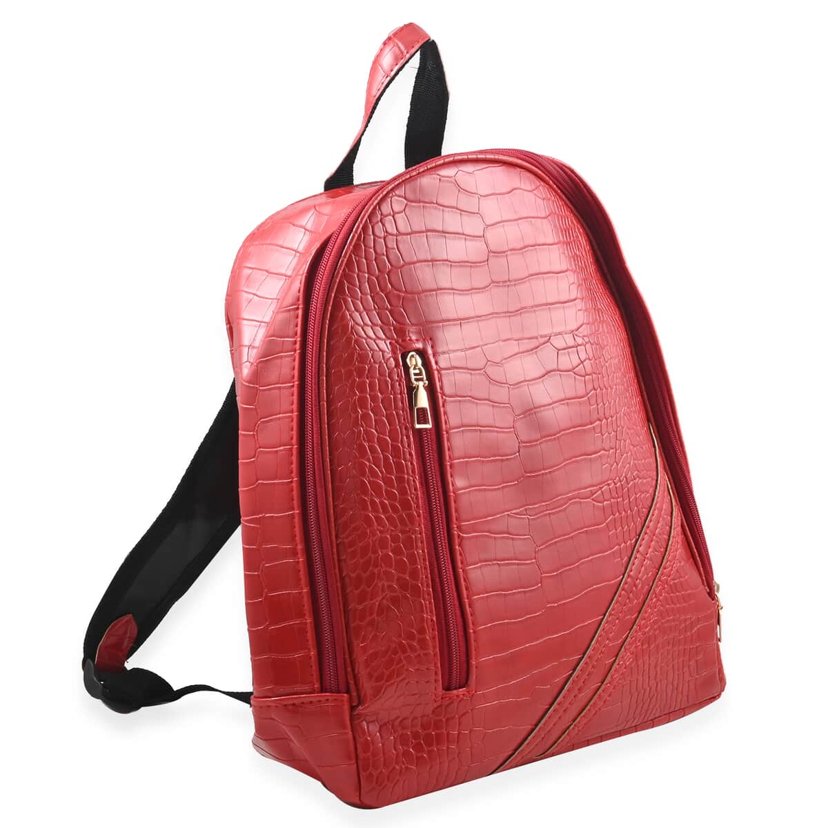 Set of 2pcs Red Faux Leather Embossed Pattern Duffle Bag and Backpack image number 2