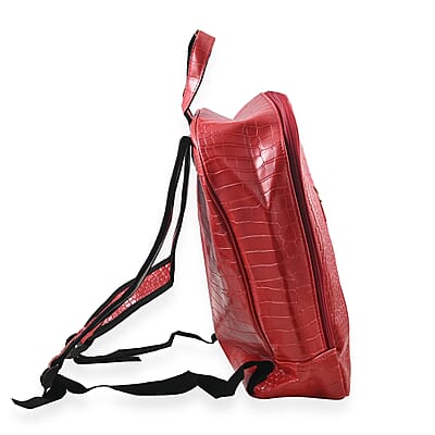 Set of 2pcs Red Faux Leather Embossed Pattern Duffle Bag and Backpack