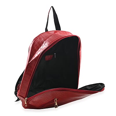 Set of 2pcs Red Faux Leather Embossed Pattern Duffle Bag and Backpack