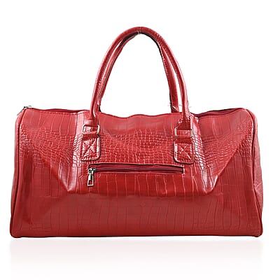 Set of 2pcs Red Faux Leather Embossed Pattern Duffle Bag and Backpack