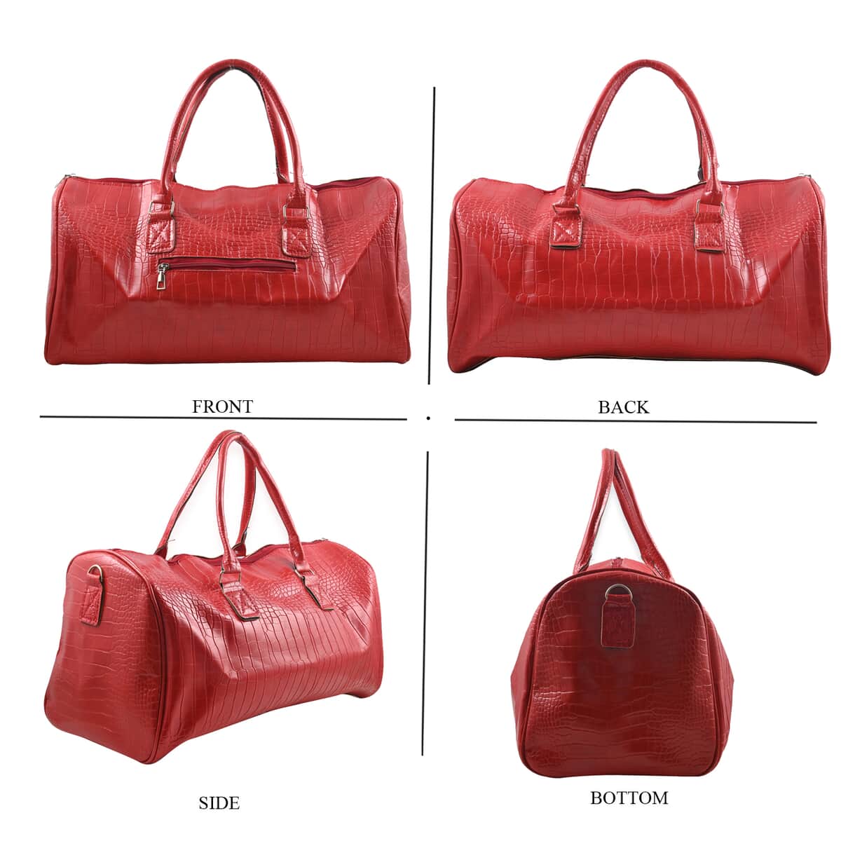 Set of 2pcs Red Faux Leather Embossed Pattern Duffle Bag and Backpack image number 6
