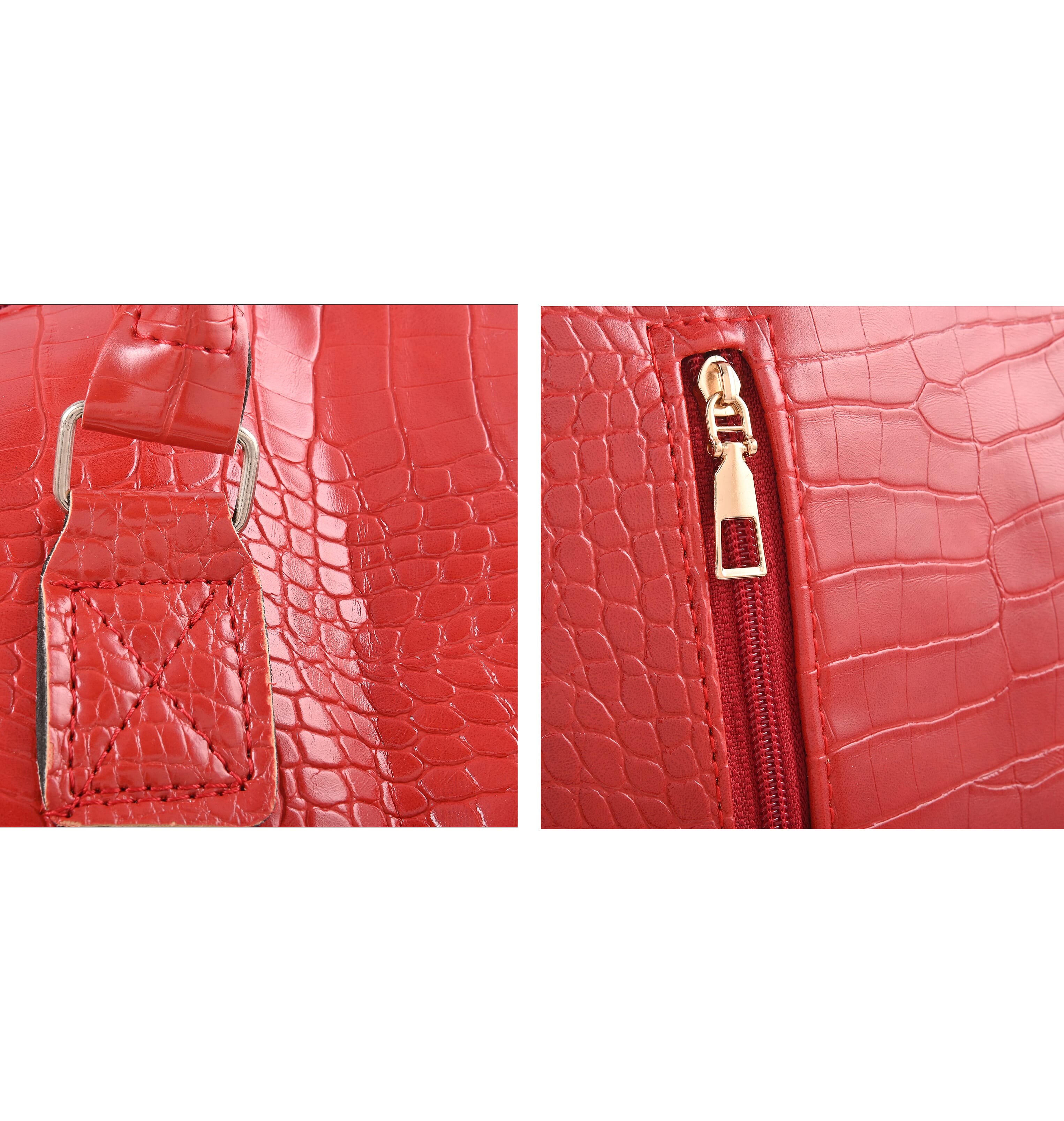 Set of 2pcs Red Faux Leather Embossed Pattern Duffle Bag and Backpack