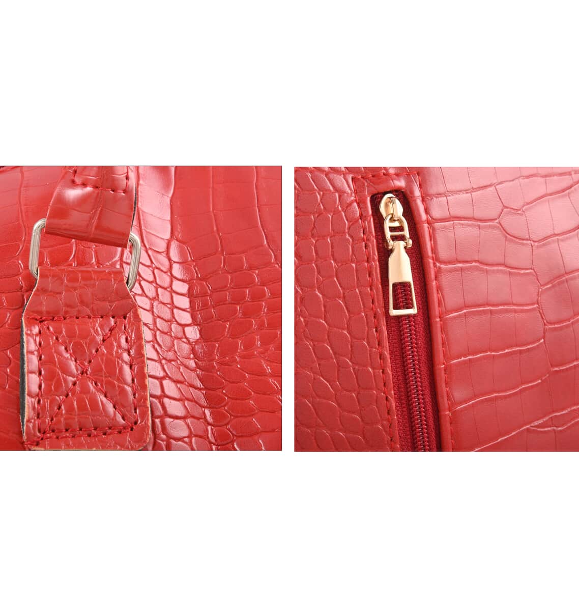 Set of 2pcs Red Faux Leather Embossed Pattern Duffle Bag and Backpack image number 8