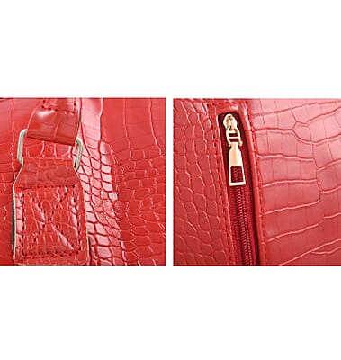 Set of 2pcs Red Faux Leather Embossed Pattern Duffle Bag and Backpack