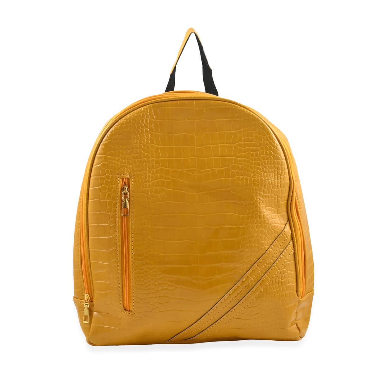 Set of 2pcs Yellow Mustard Faux Leather Embossed Pattern Duffle Bag and Backpack image number 1