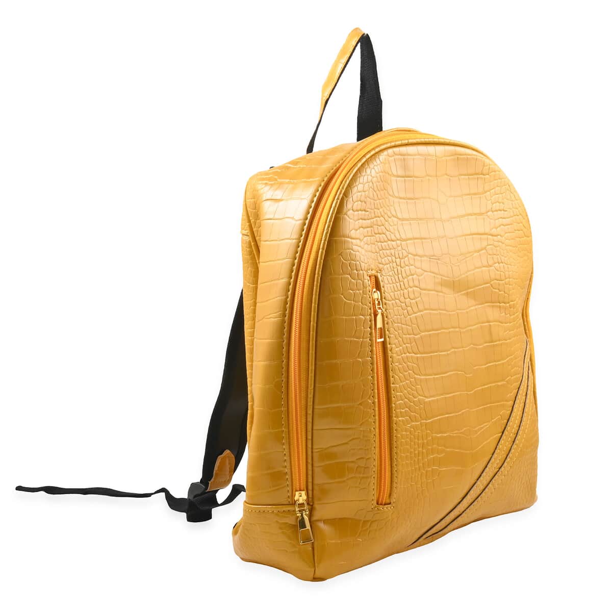 Set of 2pcs Yellow Mustard Faux Leather Embossed Pattern Duffle Bag and Backpack image number 2