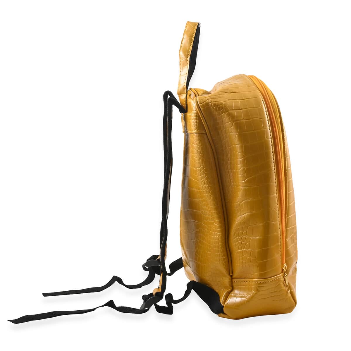 Set of 2pcs Yellow Mustard Faux Leather Embossed Pattern Duffle Bag and Backpack image number 3