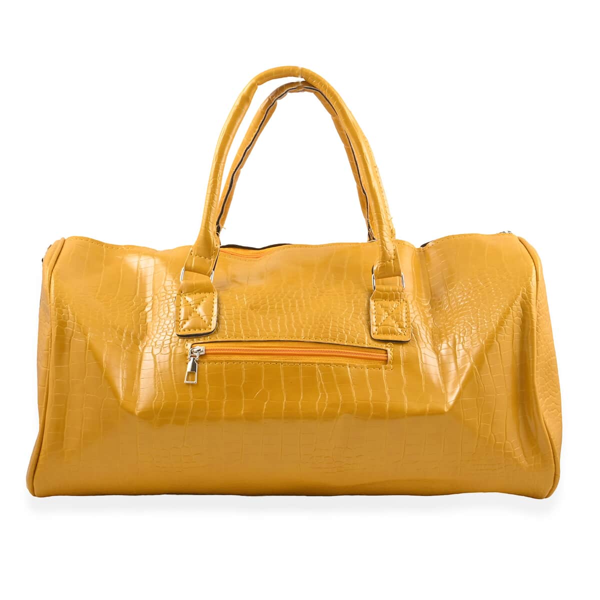 Set of 2pcs Yellow Mustard Faux Leather Embossed Pattern Duffle Bag and Backpack image number 5