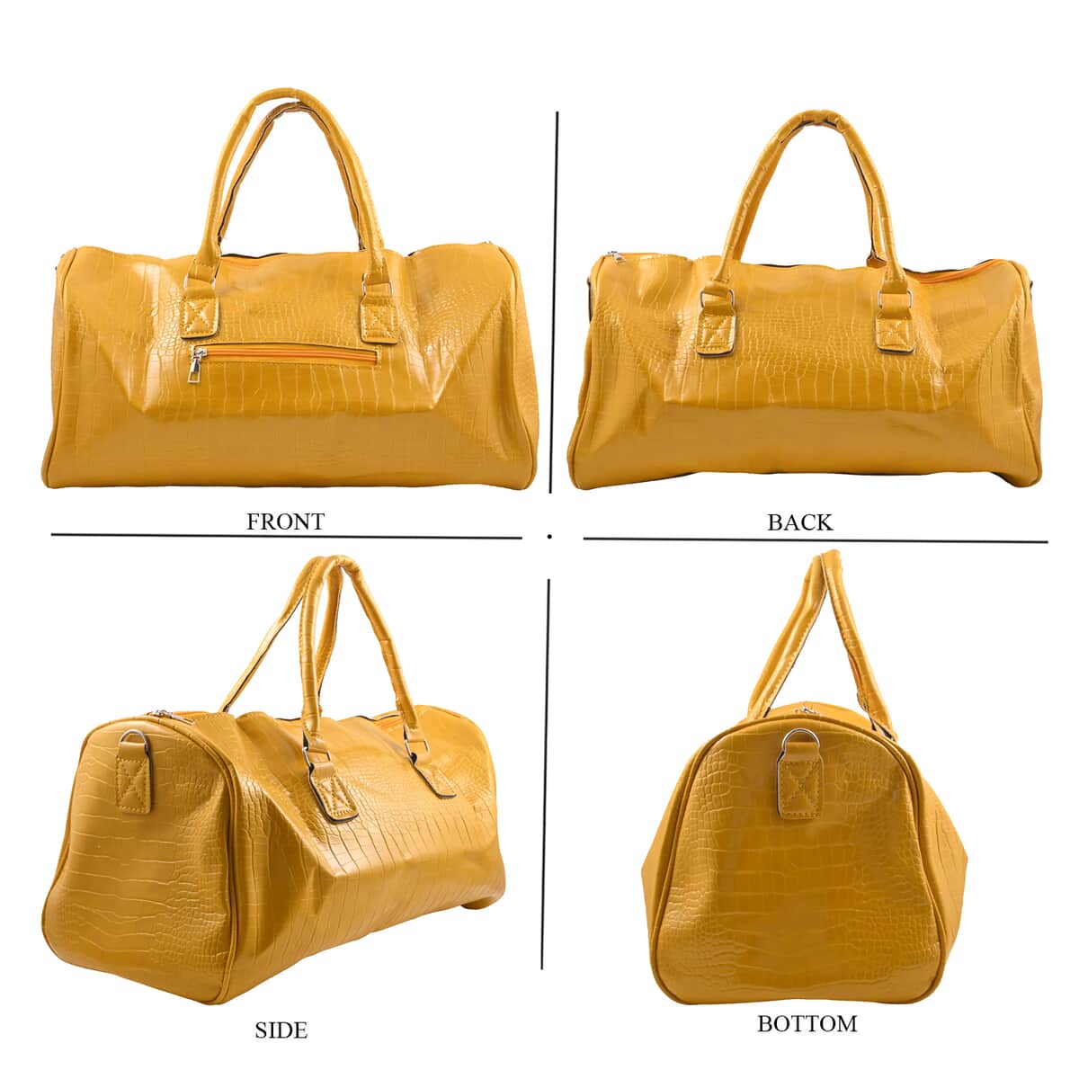 Set of 2pcs Yellow Mustard Faux Leather Embossed Pattern Duffle Bag and Backpack image number 6