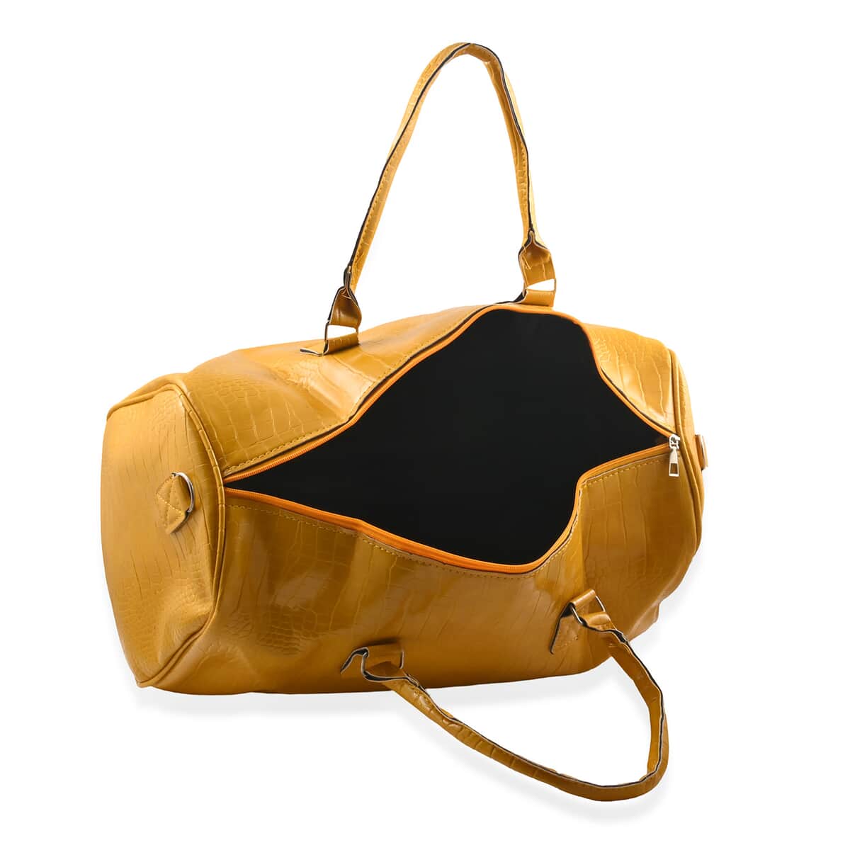 Set of 2pcs Yellow Mustard Faux Leather Embossed Pattern Duffle Bag and Backpack image number 7