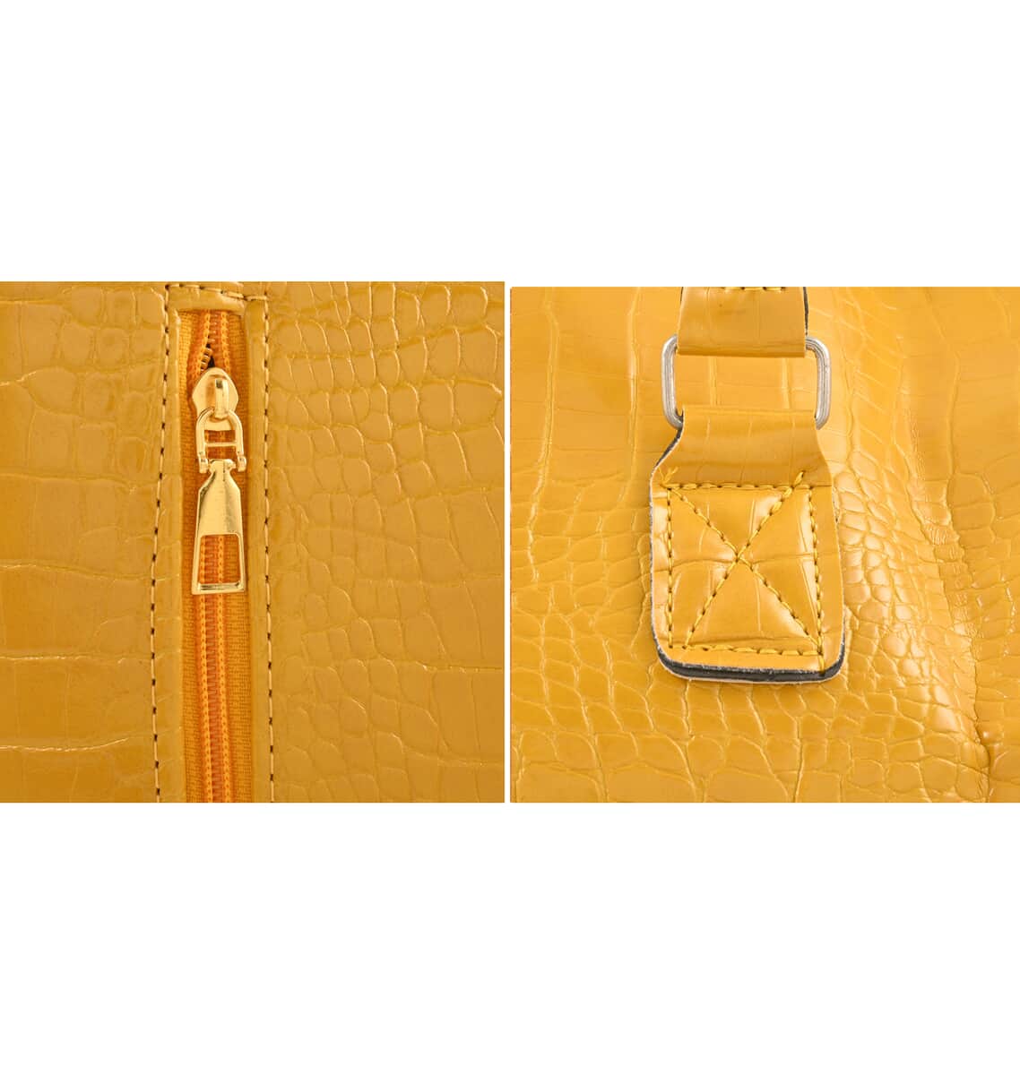 Set of 2pcs Yellow Mustard Faux Leather Embossed Pattern Duffle Bag and Backpack image number 8